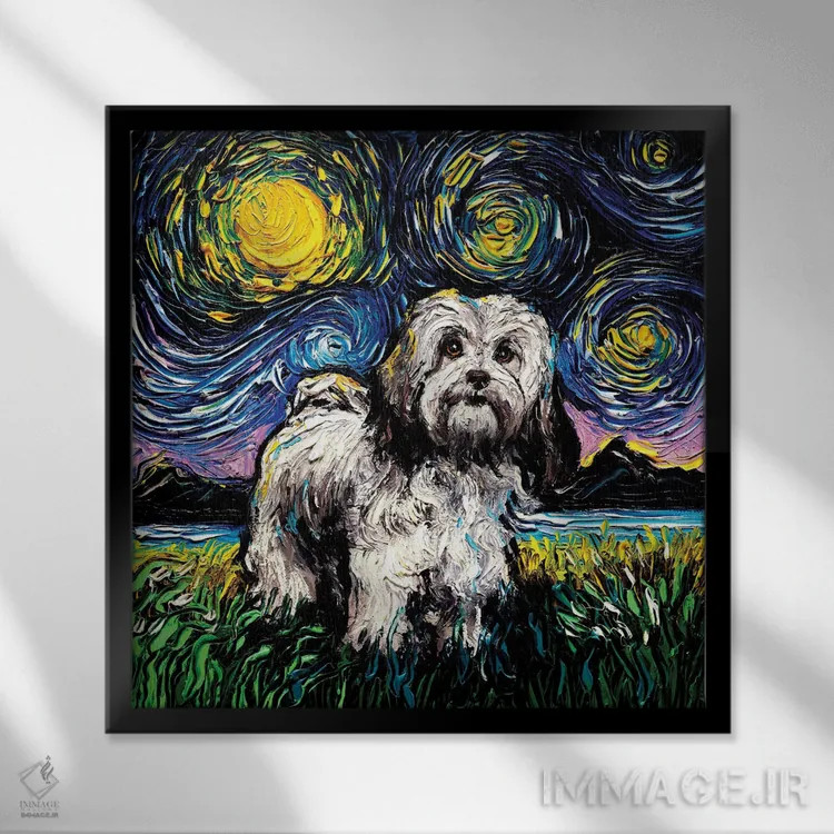 تابلو شب لهاسا آپسو اثر آجا تریر - نمای قابدار مشکی