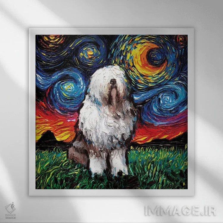 تابلو شب سگ گله انگلیسی اثر آجا تریر - نمای قابدار سفید