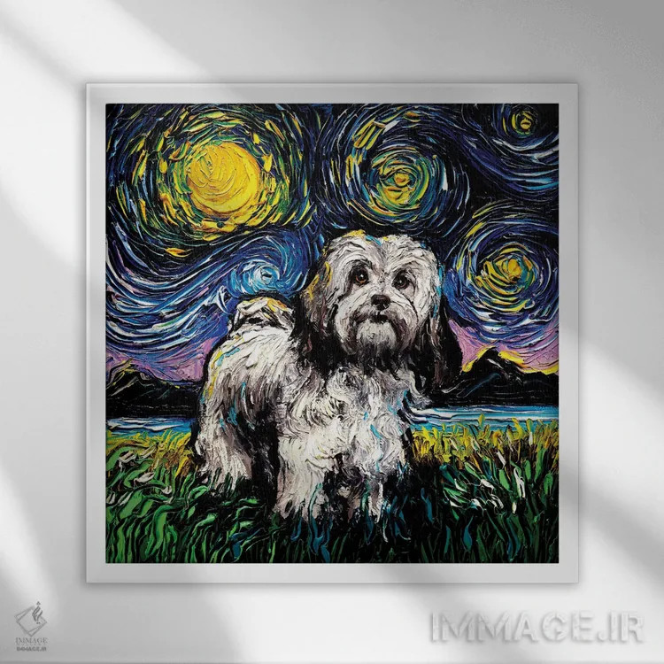 تابلو شب لهاسا آپسو اثر آجا تریر - نمای قابدار سفید