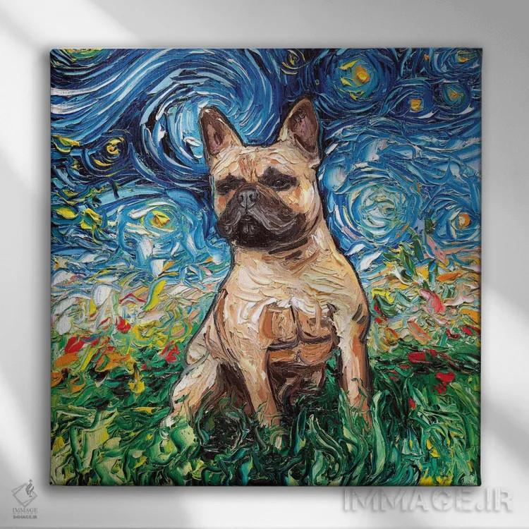 تابلو شب بولداگ فرانسوی خرمایی اثر آجا تریر - نمای روبهرو روی دیوار