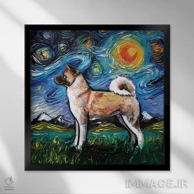 تابلو شب آکیتا اینو اثر آجا تریر - نمای قابدار مشکی