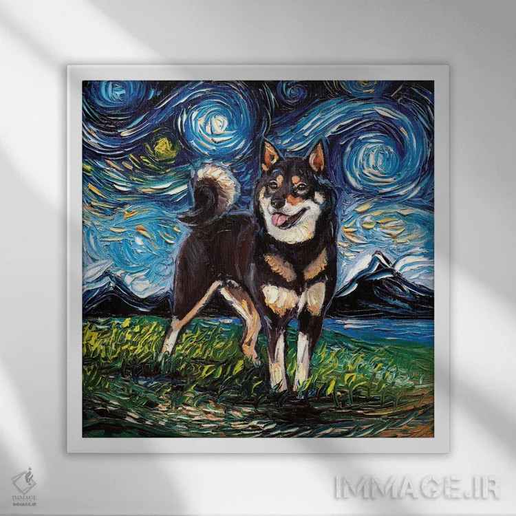 تابلو شب شیبا اینو سیاه و قهوهای اثر آجا تریر - نمای قابدار سفید