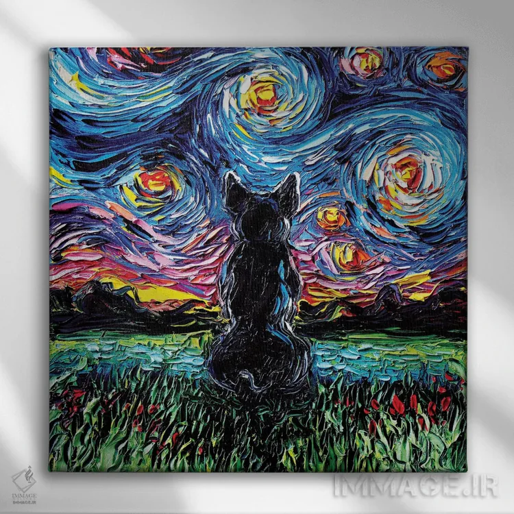 تابلو شب بولداگ فرانسوی اثر آجا تریر - نمای روبهرو روی دیوار