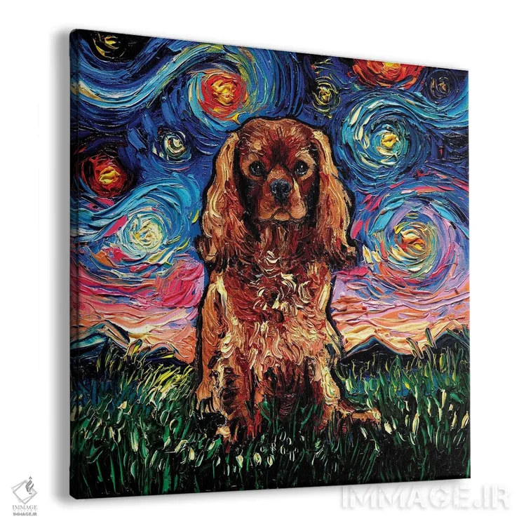 تابلو شب اسپانیل کاوالیر کینگ چارلز با رنگ یاقوتی اثر آجا تریر - نمای پرسپکتیو محصول