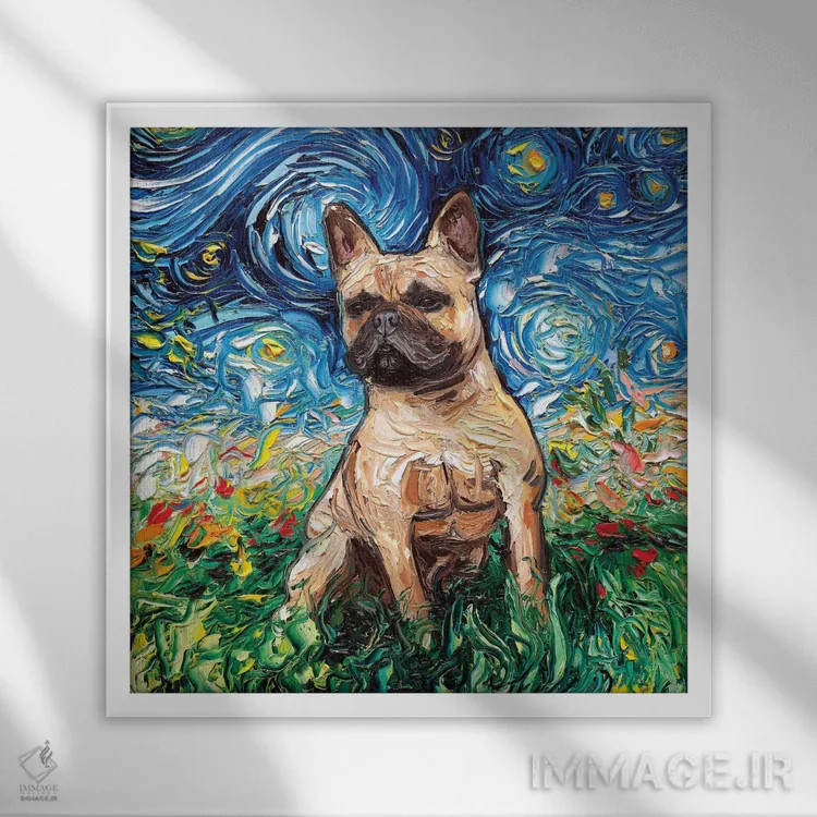 تابلو شب بولداگ فرانسوی خرمایی اثر آجا تریر - نمای قابدار سفید