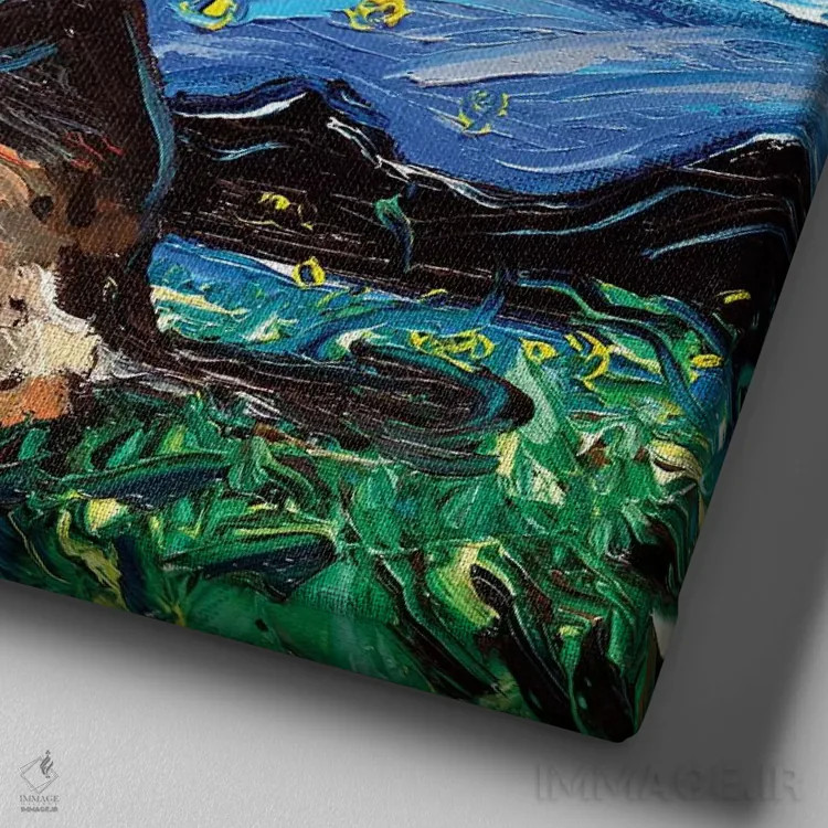 تابلو شب دوم ژرمن شپرد اثر آجا تریر - نمای نزدیک بافت بوم