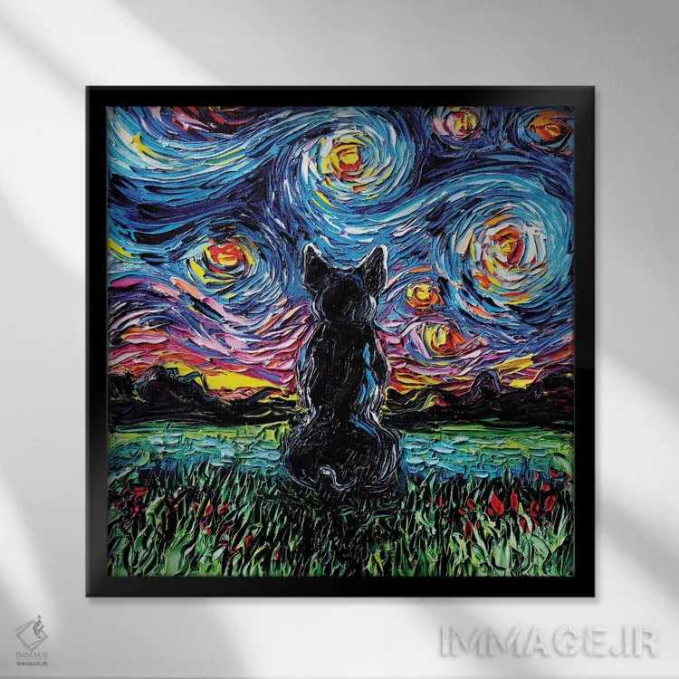 تابلو شب بولداگ فرانسوی اثر آجا تریر - نمای قابدار مشکی