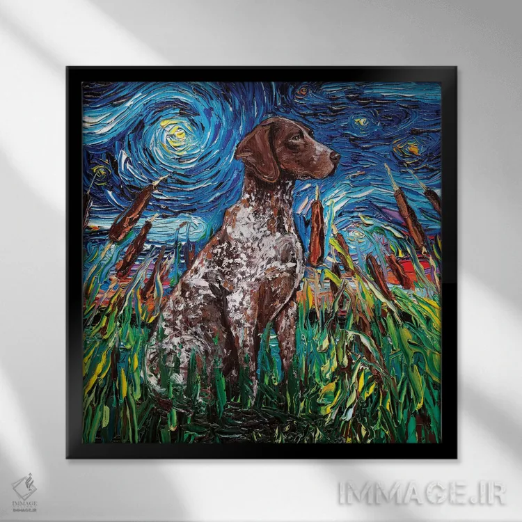 تابلو شب جرمن شورتهیر (سگ شکاری) اثر آجا تریر - نمای قابدار مشکی