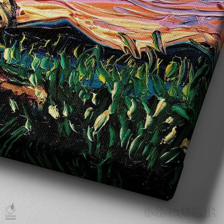 تابلو شب اسپانیل کاوالیر کینگ چارلز با رنگ یاقوتی اثر آجا تریر - نمای نزدیک بافت بوم