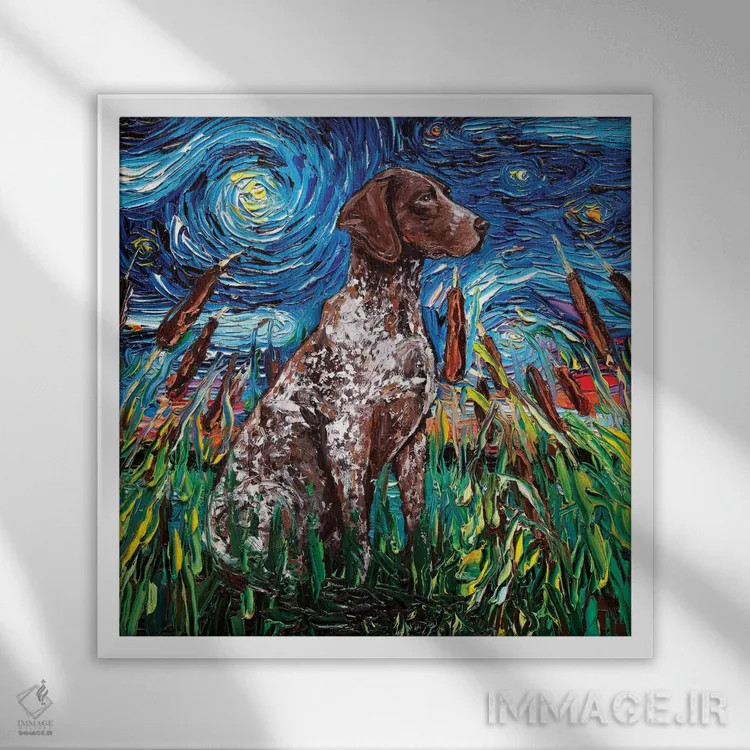 تابلو شب جرمن شورتهیر (سگ شکاری) اثر آجا تریر - نمای قابدار سفید