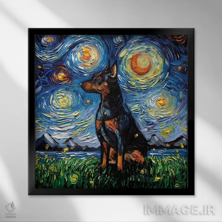 تابلو شب پینچر مینیاتوری اثر آجا تریر - نمای قابدار مشکی