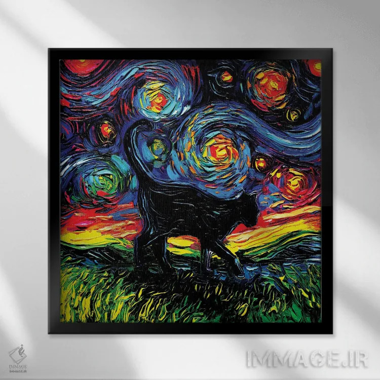 تابلو شب چهارم گربه سیاه اثر آجا تریر - نمای قابدار مشکی