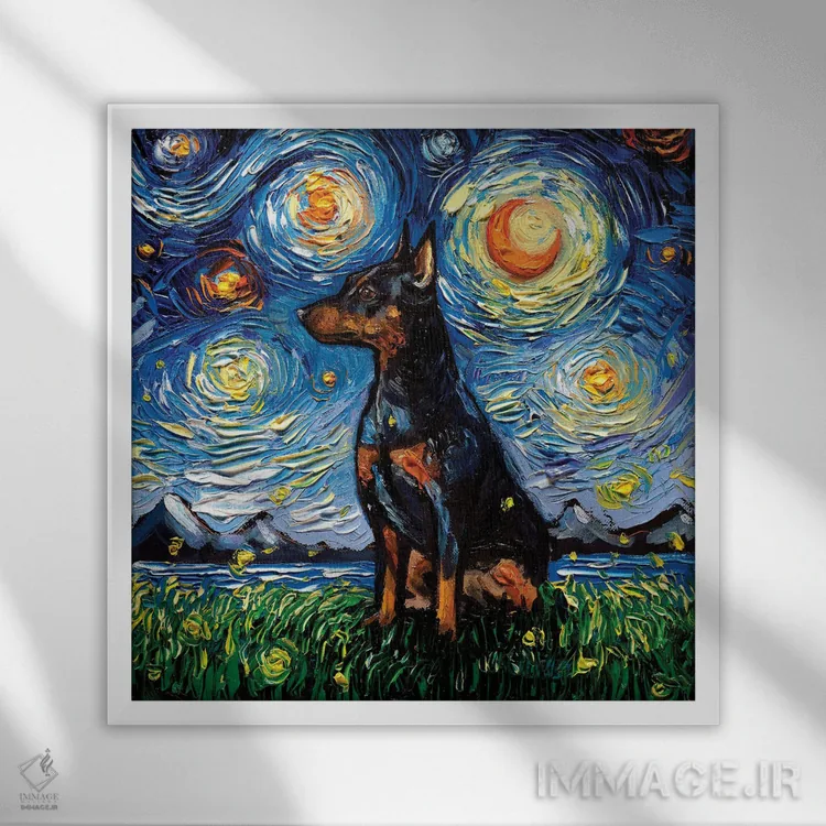 تابلو شب پینچر مینیاتوری اثر آجا تریر - نمای قابدار سفید