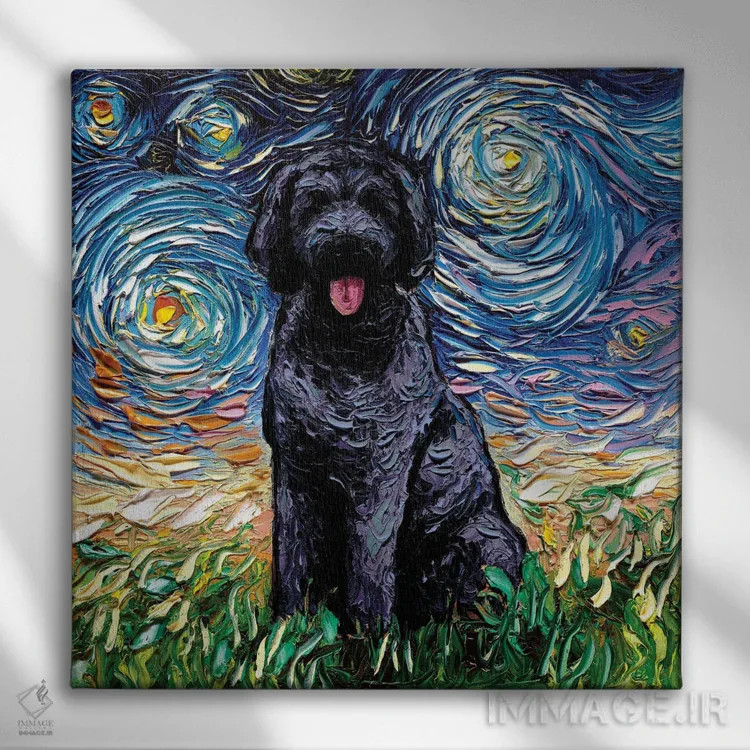 تابلو شب لابرادودل سیاه اثر آجا تریر - نمای روبهرو روی دیوار