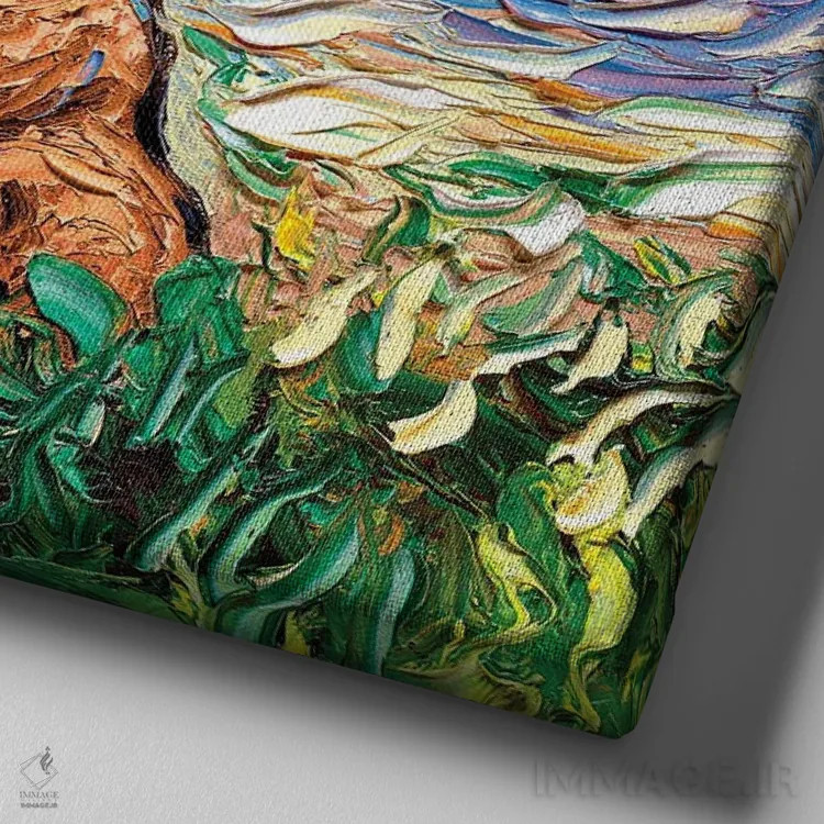 تابلو شب گولدندودل زردآلویی اثر آجا تریر - نمای نزدیک بافت بوم