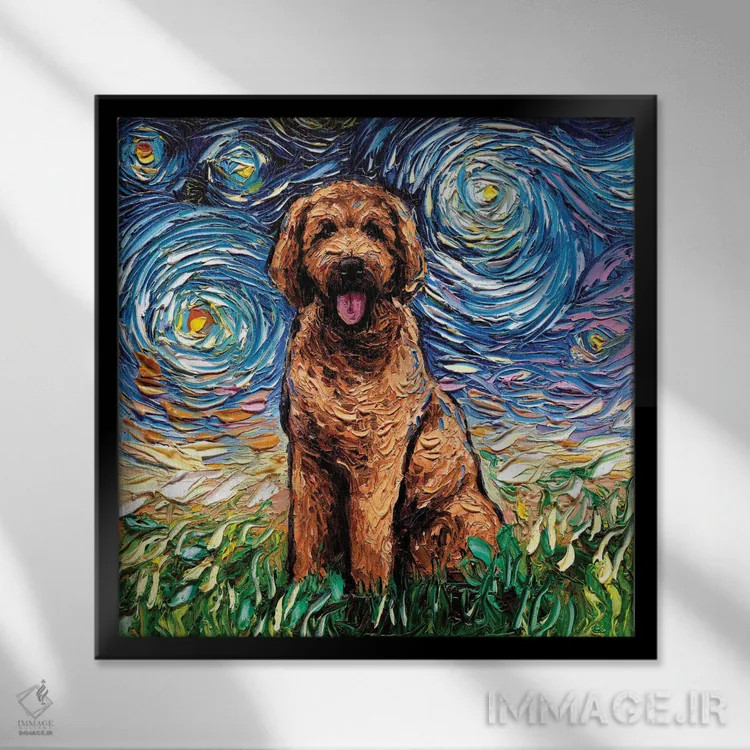 تابلو شب گولدندودل زردآلویی اثر آجا تریر - نمای قابدار مشکی