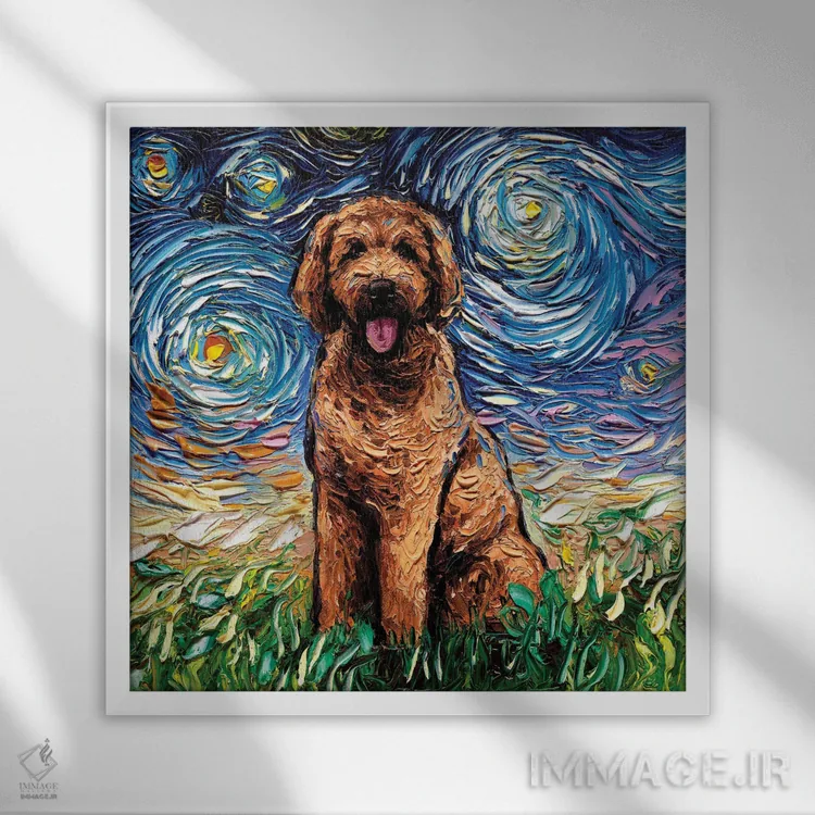 تابلو شب گولدندودل زردآلویی اثر آجا تریر - نمای قابدار سفید