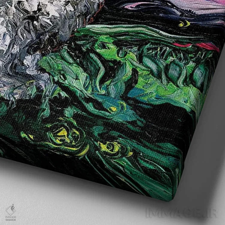 تابلو شب کتون دو تولیار (سگ فرانسوی) اثر آجا تریر - نمای نزدیک بافت بوم