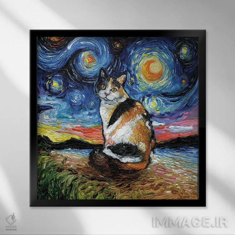 تابلو شب کالیـکو (گربه چندرنگ) اثر آجا تریر - نمای قابدار مشکی
