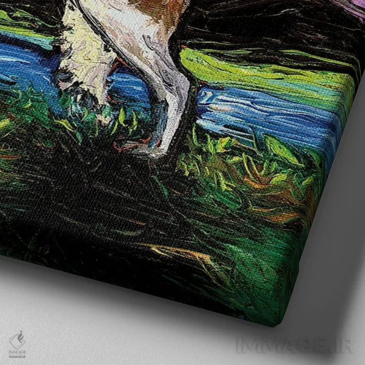 تابلو شب بورزوی (سگ روسی) اثر آجا تریر - نمای نزدیک بافت بوم