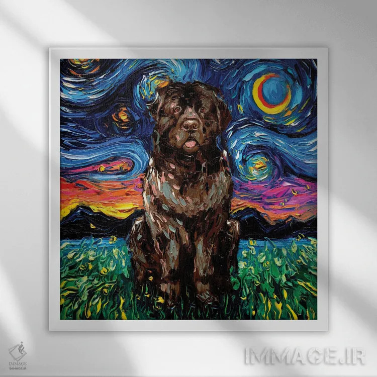 تابلو شب نیوفاندلند قهوهای اثر آجا تریر - نمای قابدار سفید