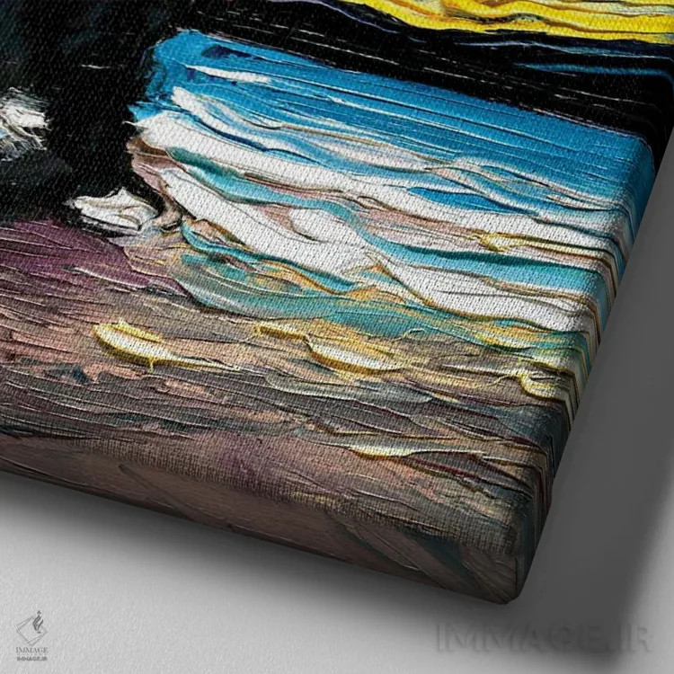 تابلو شب دوم گربه تاکسیدو اثر آجا تریر - نمای نزدیک بافت بوم