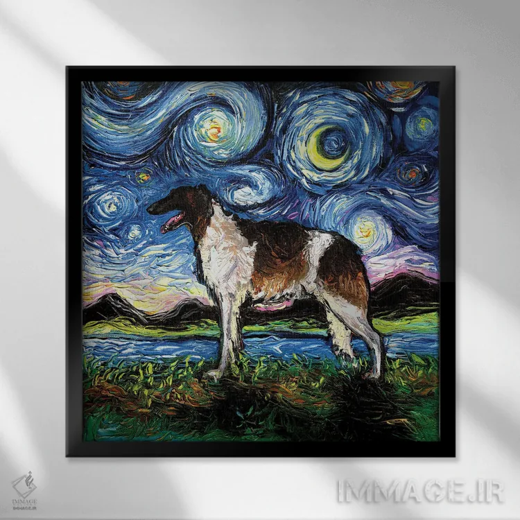 تابلو شب بورزوی (سگ روسی) اثر آجا تریر - نمای قابدار مشکی