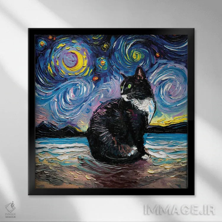 تابلو شب دوم گربه تاکسیدو اثر آجا تریر - نمای قابدار مشکی