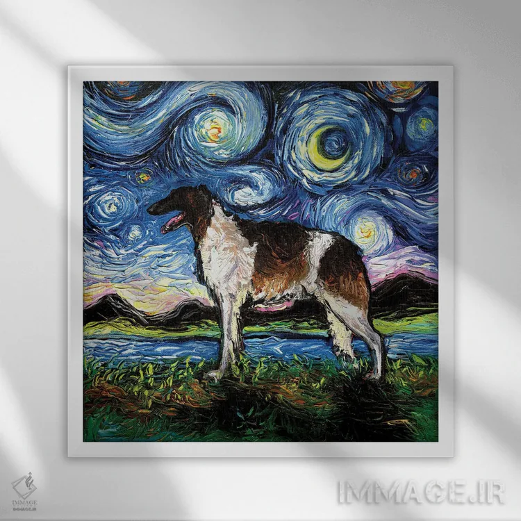 تابلو شب بورزوی (سگ روسی) اثر آجا تریر - نمای قابدار سفید