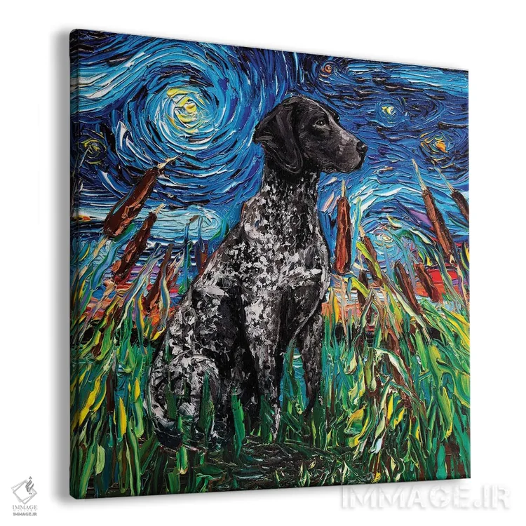 تابلو شب جرمن شورتهیر پوینتر سیاه اثر آجا تریر - نمای پرسپکتیو محصول