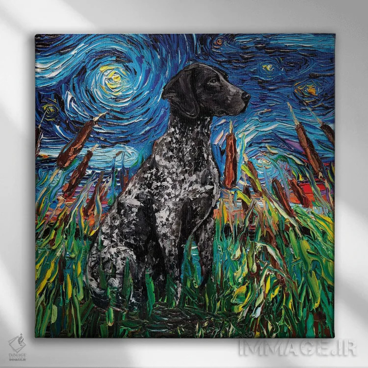 تابلو شب جرمن شورتهیر پوینتر سیاه اثر آجا تریر - نمای روبهرو روی دیوار