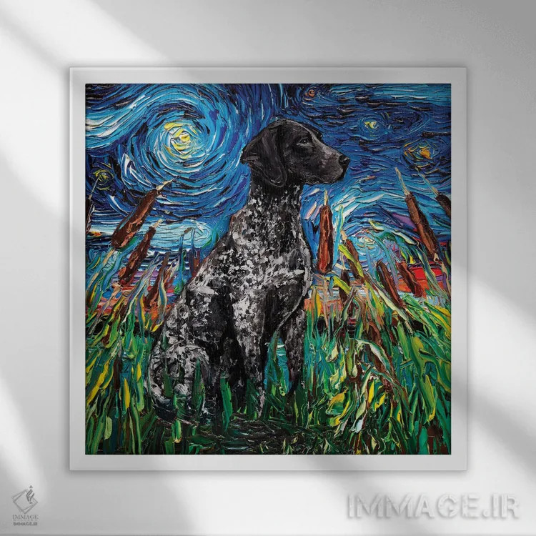 تابلو شب جرمن شورتهیر پوینتر سیاه اثر آجا تریر - نمای قابدار سفید