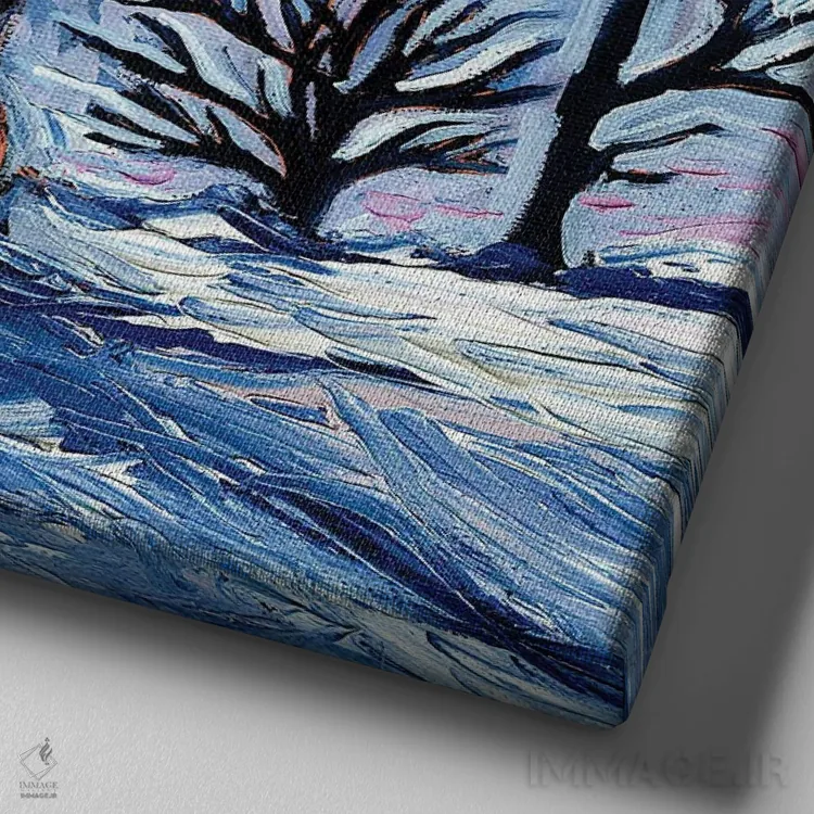 تابلو شب زمستانی اثر آجا تریر - نمای نزدیک بافت بوم