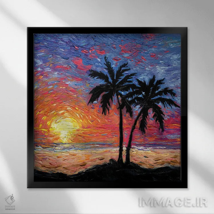 تابلو بهشت در غروب اثر آجا تریر - نمای قابدار مشکی