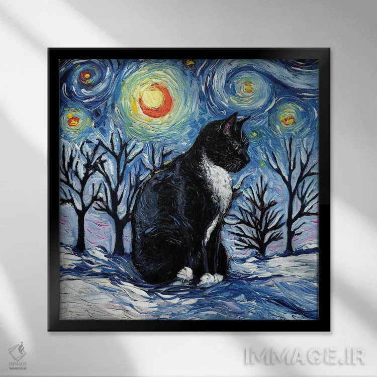 تابلو شب زمستانی اثر آجا تریر - نمای قابدار مشکی