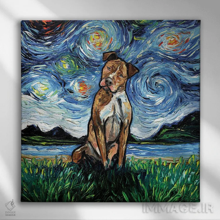 تابلو شب پیتبول قهوهای اثر آجا تریر - نمای روبهرو روی دیوار