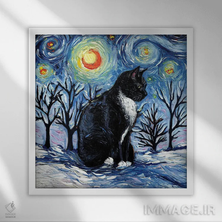 تابلو شب زمستانی اثر آجا تریر - نمای قابدار سفید