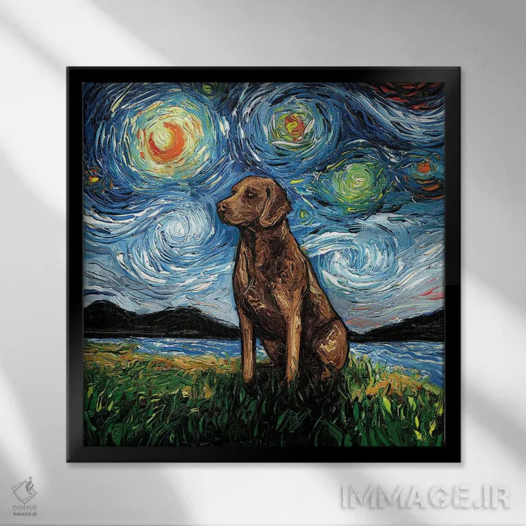 تابلو شب چساپیک بی رتریور (سگ شکاری) اثر آجا تریر - نمای قابدار مشکی