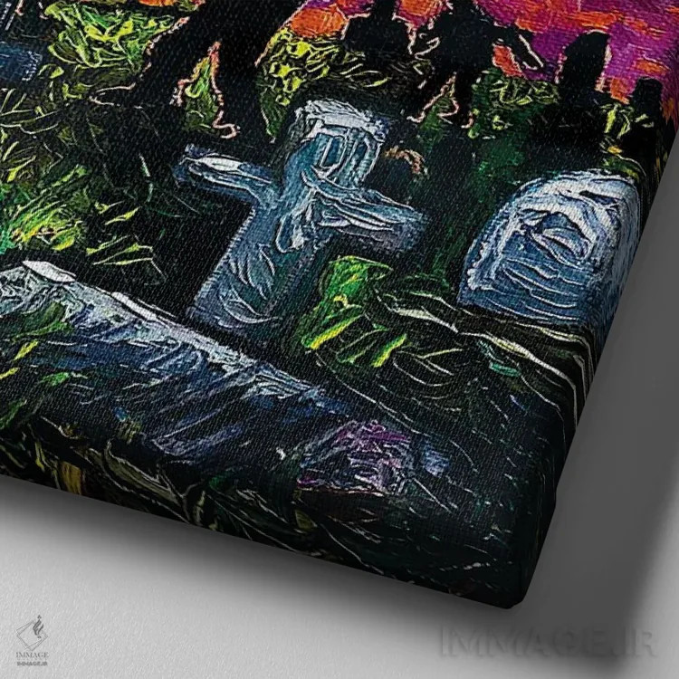 تابلو شب ستارهباران مردگان متحرک اثر آجا تریر - نمای نزدیک بافت بوم