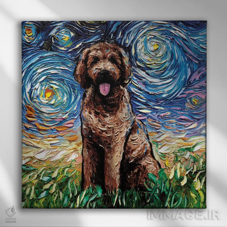 تابلو شب گولدندودل قهوهای اثر آجا تریر - نمای روبهرو روی دیوار