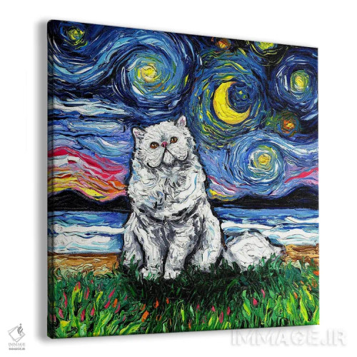 تابلو شب ایرانی سفید (گربه ایرانی) اثر آجا تریر - نمای پرسپکتیو محصول
