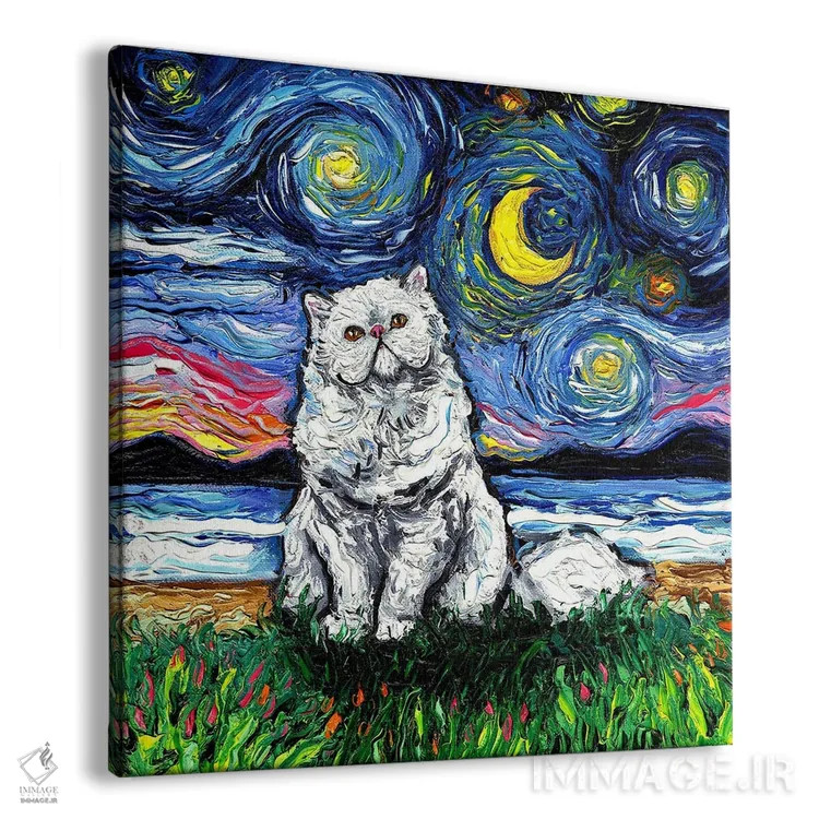 تابلو شب ایرانی سفید (گربه ایرانی) اثر آجا تریر - نمای پرسپکتیو محصول