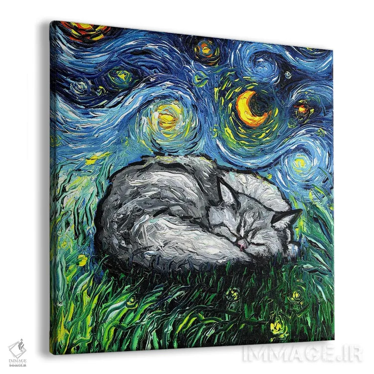 تابلو شب خوابآلود گربه ایرانی اثر آجا تریر - نمای پرسپکتیو محصول