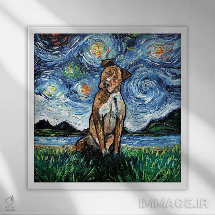 تابلو شب پیتبول قهوهای اثر آجا تریر - نمای قابدار سفید