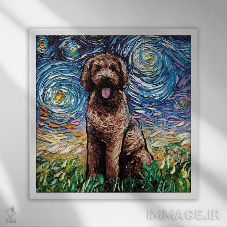 تابلو شب گولدندودل قهوهای اثر آجا تریر - نمای قابدار سفید