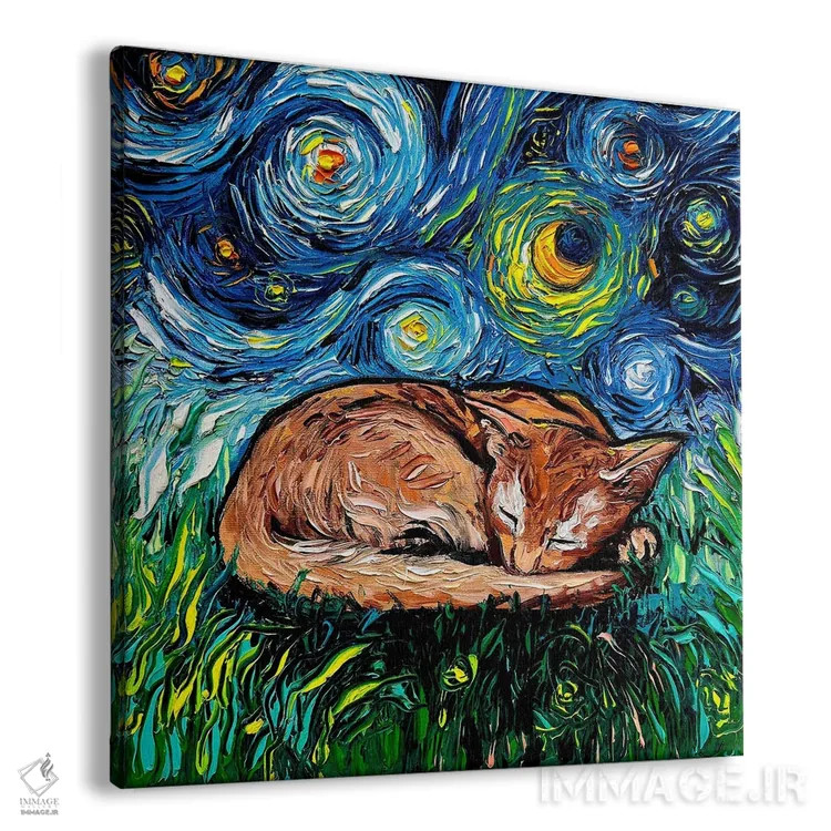 تابلو شب خوابآلود گربه آبسینی اثر آجا تریر - نمای پرسپکتیو محصول