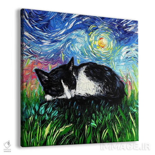 تابلو شب خوابآلود بچهگربه تاکسیدو اثر آجا تریر - نمای پرسپکتیو محصول