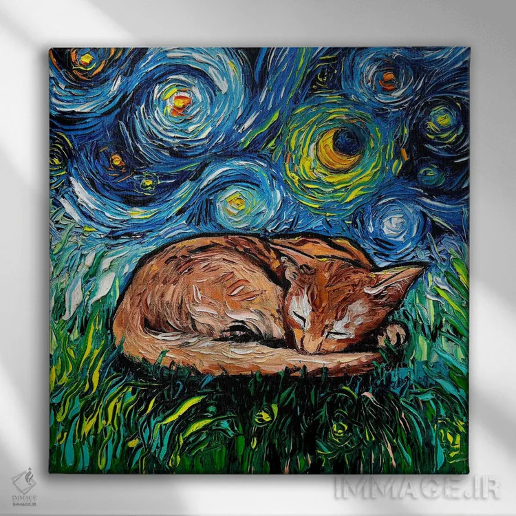 تابلو شب خوابآلود گربه آبسینی اثر آجا تریر - نمای روبهرو روی دیوار