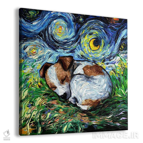 تابلو شب خوابآلود توله جک راسل اثر آجا تریر - نمای پرسپکتیو محصول