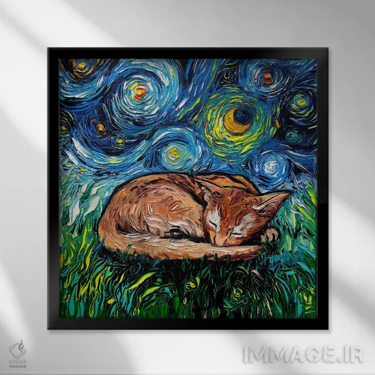 تابلو شب خوابآلود گربه آبسینی اثر آجا تریر - نمای قابدار مشکی